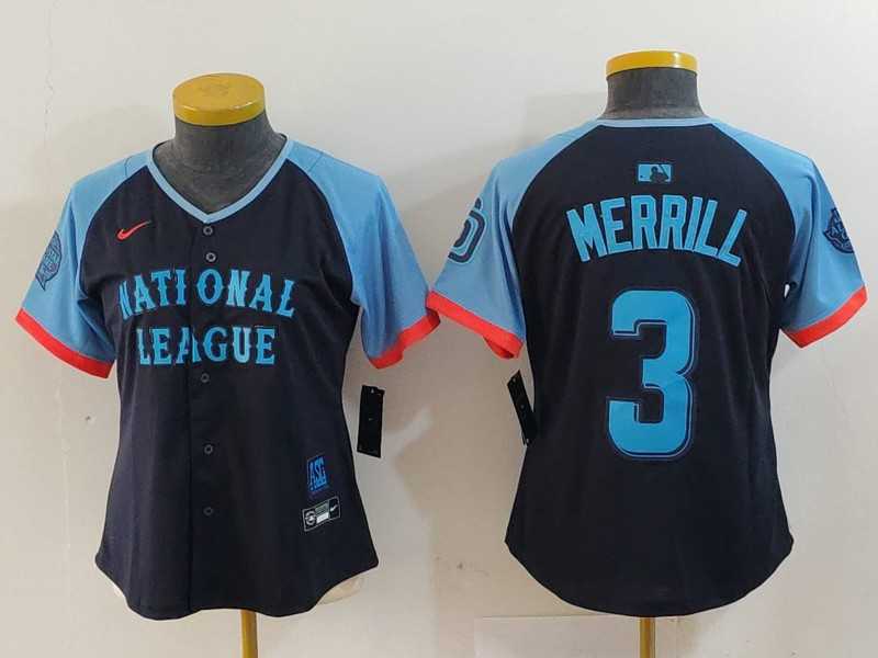 Women%27s San Diego Padres #3 Jackson Merrill Navy 2024 All Star Limited Stitched Jersey->atlanta braves->MLB Jersey